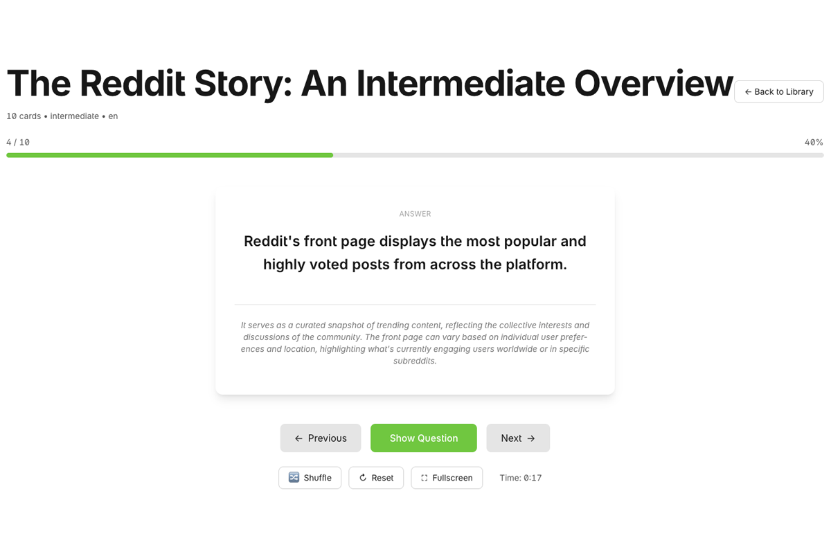 Example of a flashcard in study mode